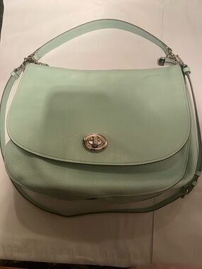 Coach Mint Pebble Leather Shoulder Bag with Turn-Lock Hsrdware